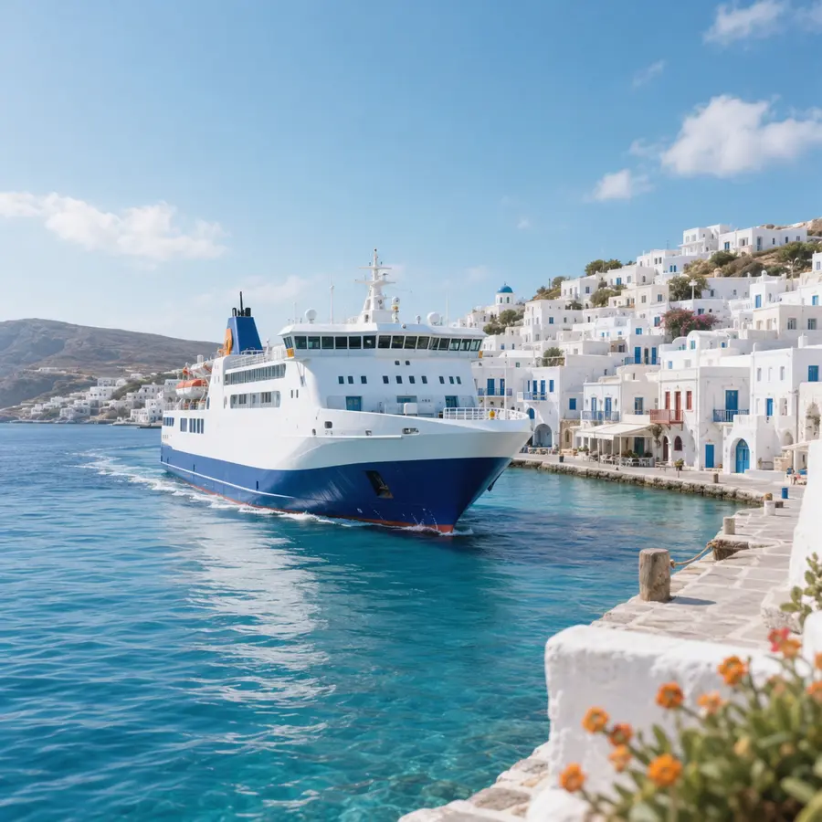 Yunan adası limanına yaklaşan feribot