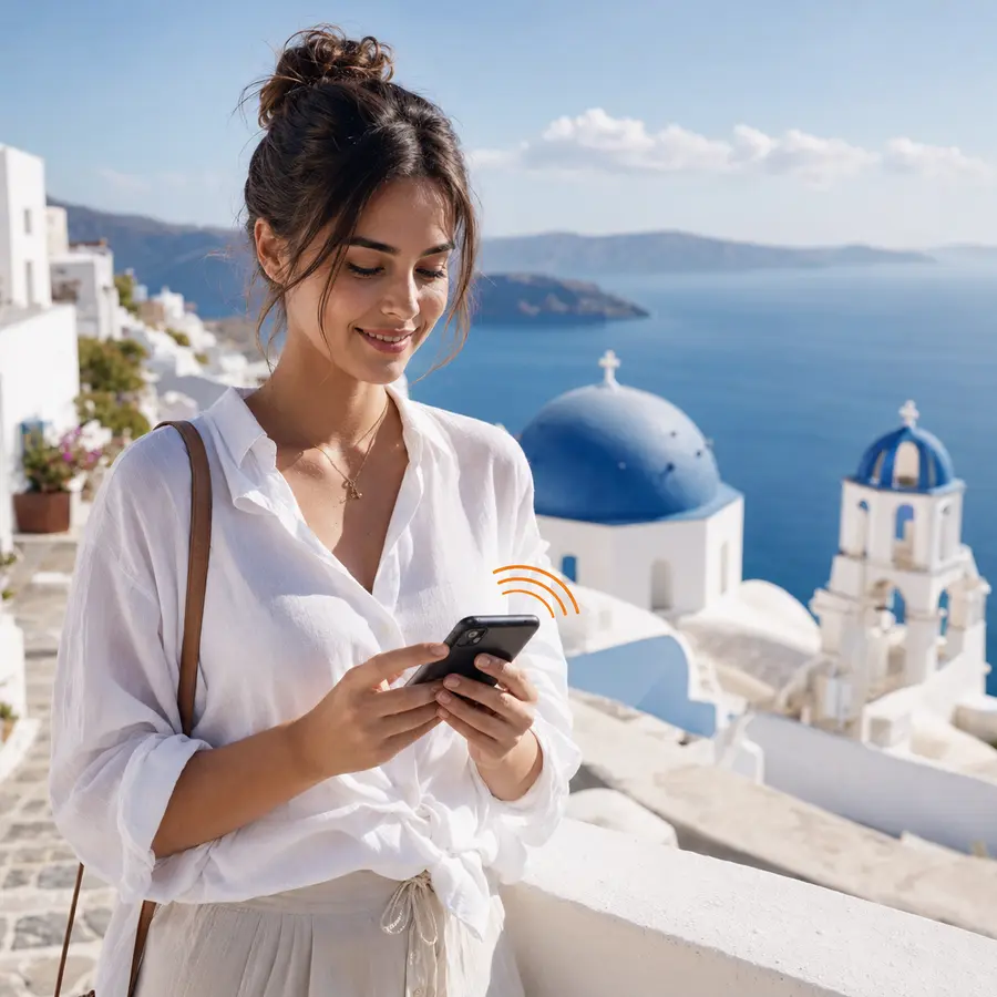 Yunan adasında telefonunu kullanan yolcu